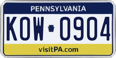 PA license plate KOW0904