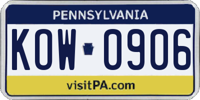PA license plate KOW0906