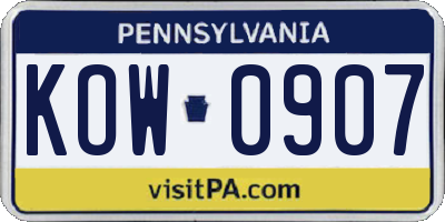 PA license plate KOW0907