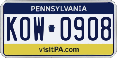 PA license plate KOW0908