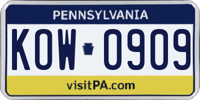 PA license plate KOW0909