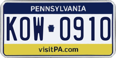 PA license plate KOW0910