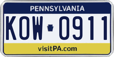 PA license plate KOW0911