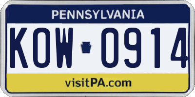 PA license plate KOW0914