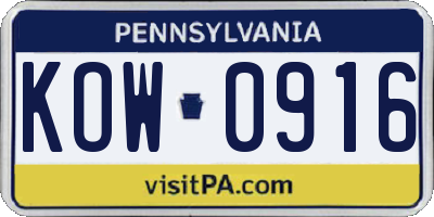 PA license plate KOW0916
