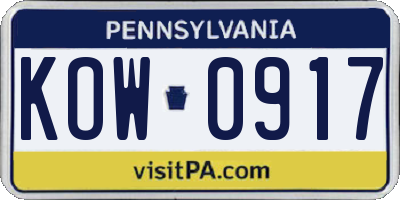 PA license plate KOW0917