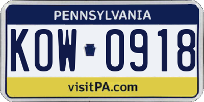 PA license plate KOW0918