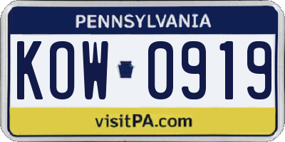 PA license plate KOW0919