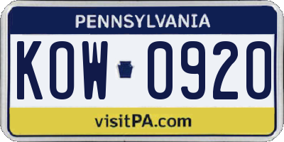 PA license plate KOW0920