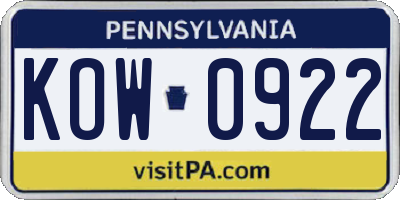 PA license plate KOW0922