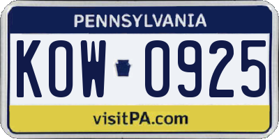PA license plate KOW0925