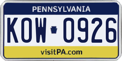 PA license plate KOW0926