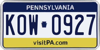 PA license plate KOW0927
