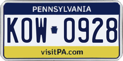 PA license plate KOW0928