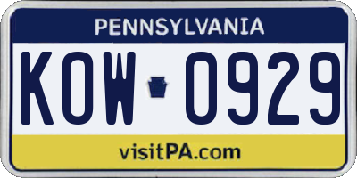PA license plate KOW0929