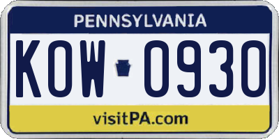 PA license plate KOW0930