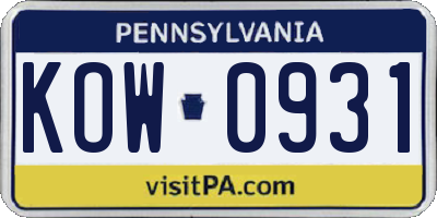 PA license plate KOW0931