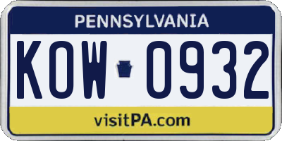PA license plate KOW0932