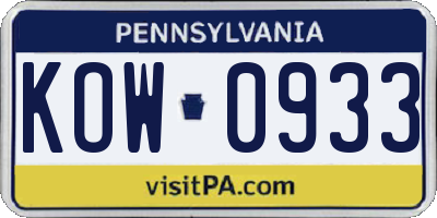 PA license plate KOW0933