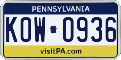PA license plate KOW0936