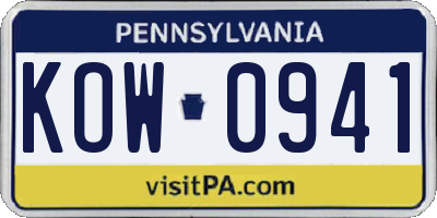 PA license plate KOW0941