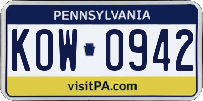 PA license plate KOW0942