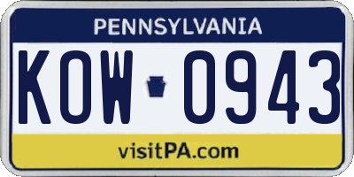 PA license plate KOW0943