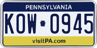 PA license plate KOW0945