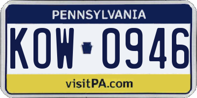 PA license plate KOW0946
