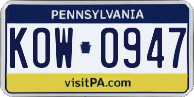 PA license plate KOW0947