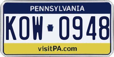 PA license plate KOW0948