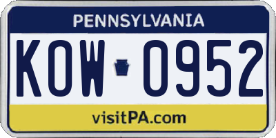 PA license plate KOW0952