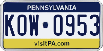 PA license plate KOW0953