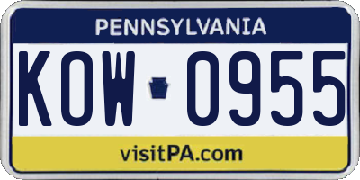 PA license plate KOW0955