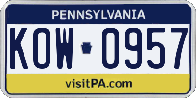 PA license plate KOW0957