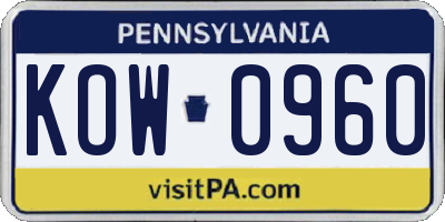 PA license plate KOW0960