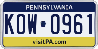 PA license plate KOW0961