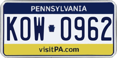 PA license plate KOW0962