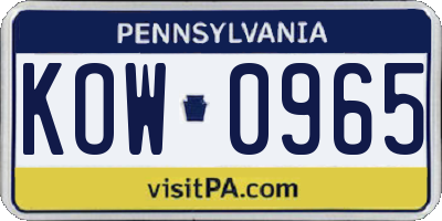 PA license plate KOW0965