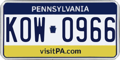 PA license plate KOW0966