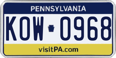 PA license plate KOW0968