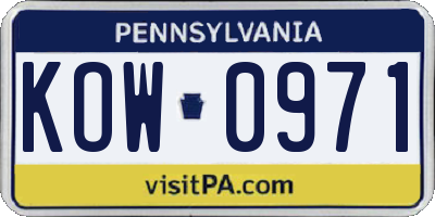 PA license plate KOW0971