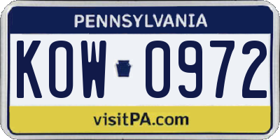 PA license plate KOW0972