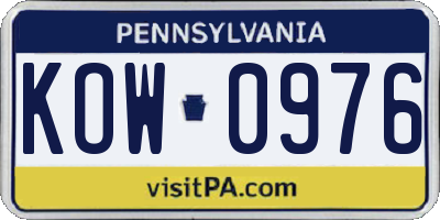 PA license plate KOW0976