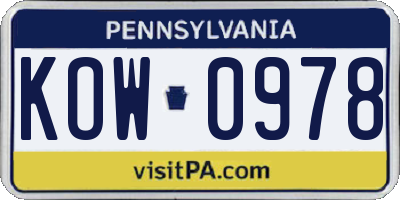 PA license plate KOW0978