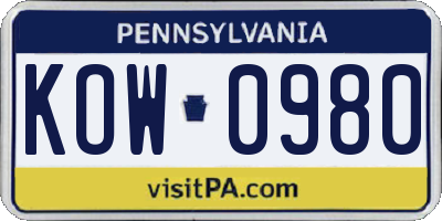 PA license plate KOW0980
