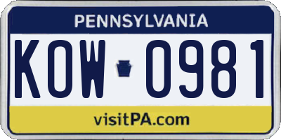 PA license plate KOW0981
