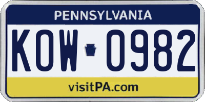PA license plate KOW0982