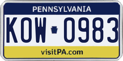 PA license plate KOW0983