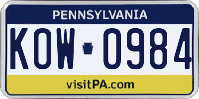 PA license plate KOW0984